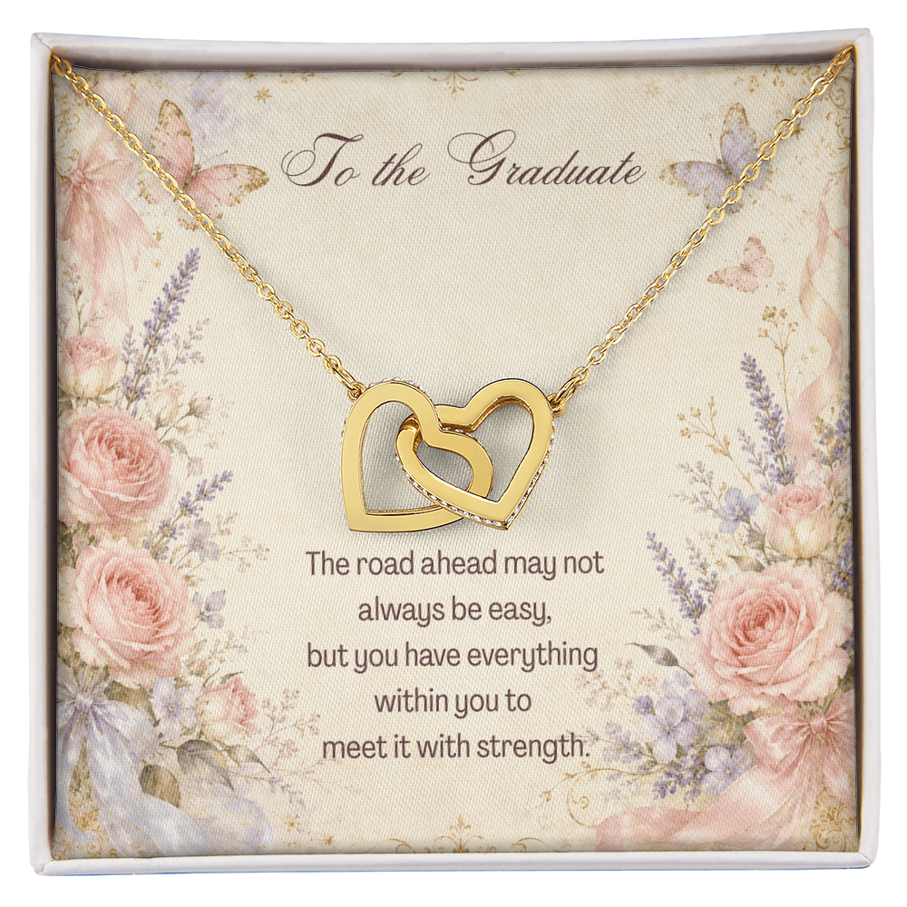 To The Graduate Interlocking Hearts Necklace Bouquet Flowers, Butterflies