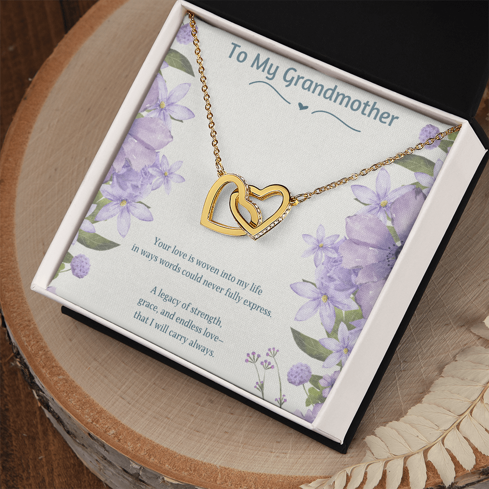 To My Grandmother Necklace – Gift for Grandma Nana – Interlocking Hearts Jewelry with Message Card – Grandmother Gift Idea