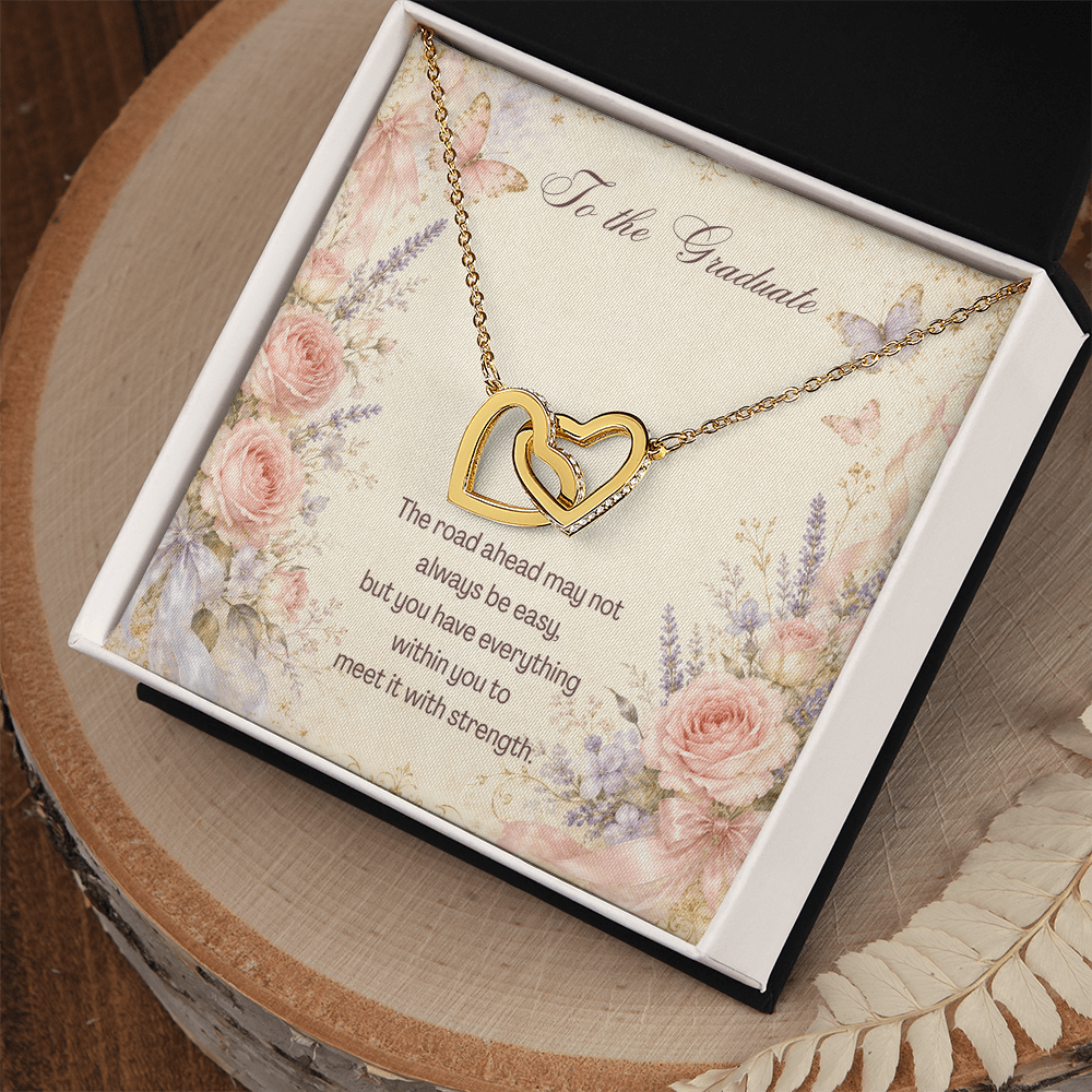 To The Graduate Interlocking Hearts Necklace Bouquet Flowers, Butterflies
