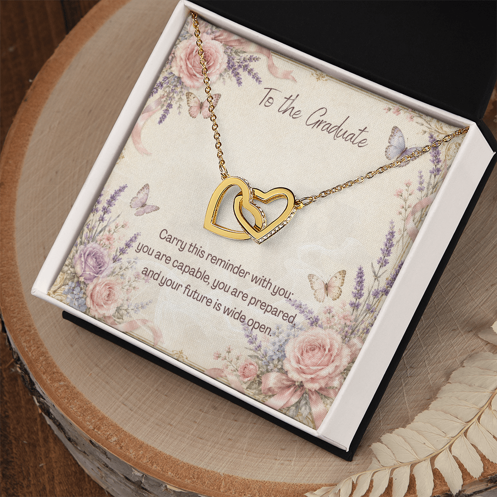 To The Graduate Interlocking Hearts Necklace Bows, Butterflies, and Flowers