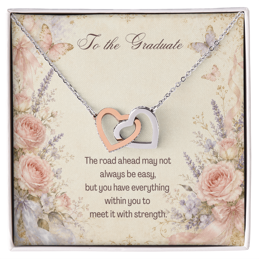 To The Graduate Interlocking Hearts Necklace Bouquet Flowers, Butterflies