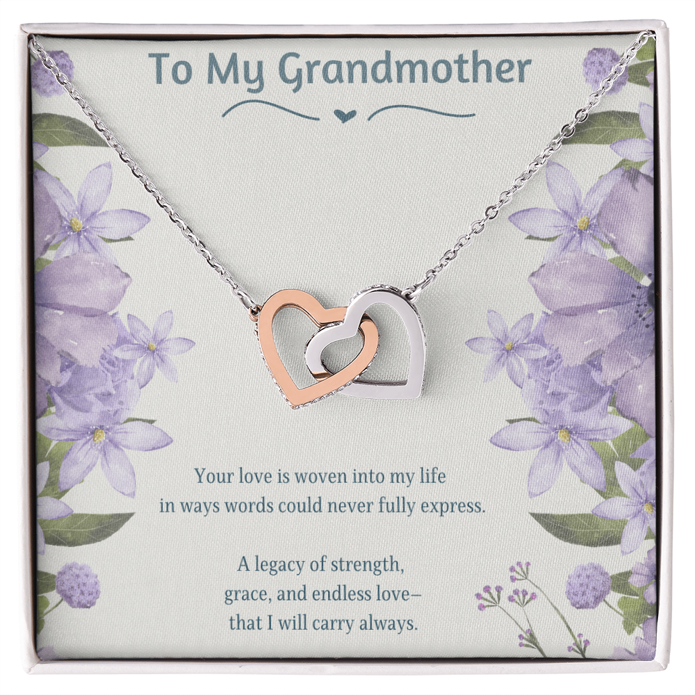 To My Grandmother Necklace – Gift for Grandma Nana – Interlocking Hearts Jewelry with Message Card – Grandmother Gift Idea
