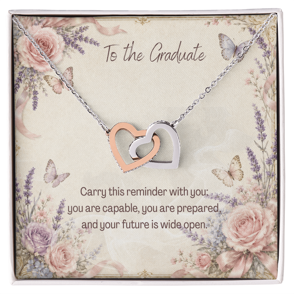 To The Graduate Interlocking Hearts Necklace Bows, Butterflies, and Flowers