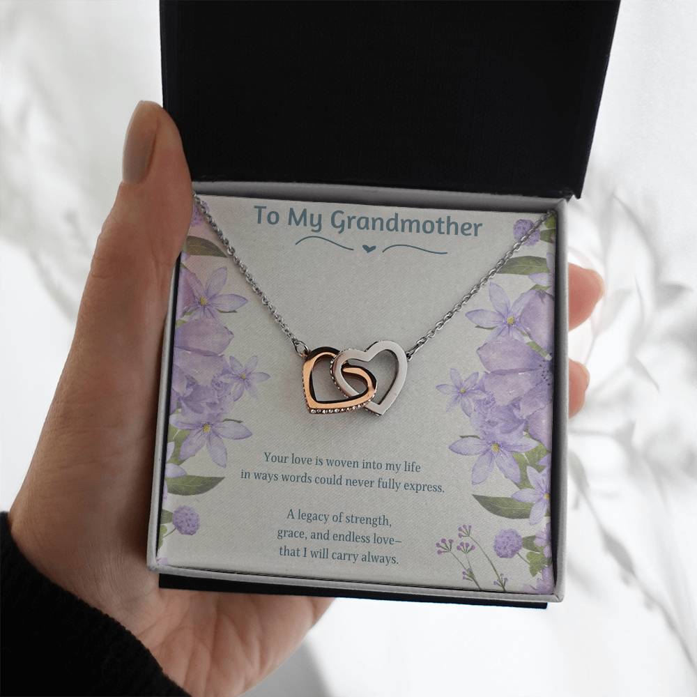 To My Grandmother Necklace – Gift for Grandma Nana – Interlocking Hearts Jewelry with Message Card – Grandmother Gift Idea