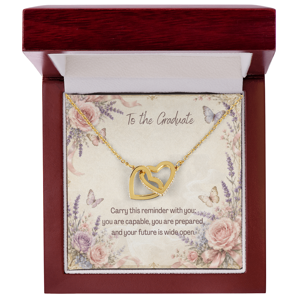 To The Graduate Interlocking Hearts Necklace Bows, Butterflies, and Flowers