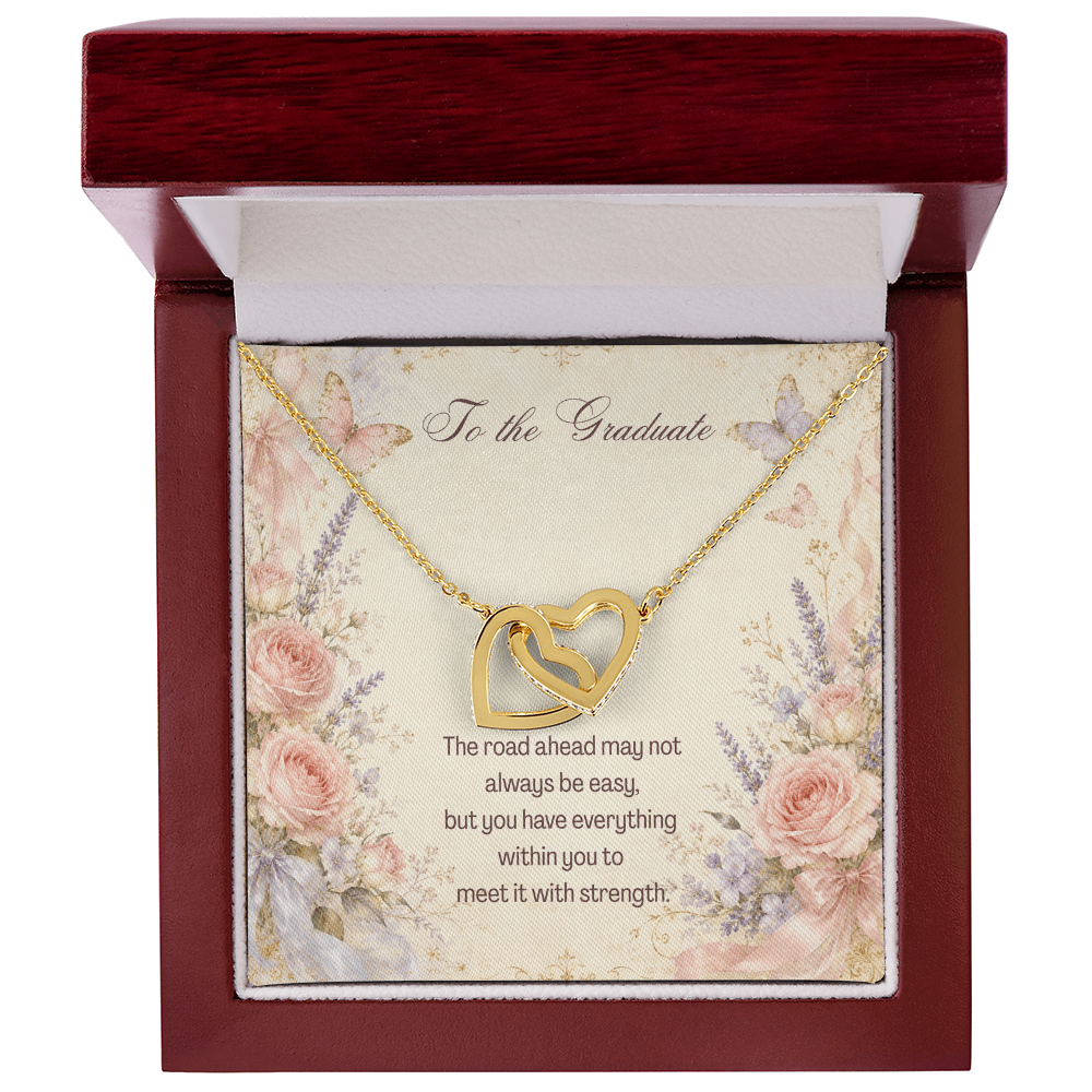 To The Graduate Interlocking Hearts Necklace Bouquet Flowers, Butterflies