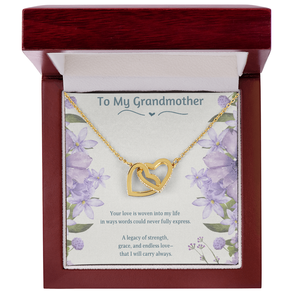 To My Grandmother Necklace – Gift for Grandma Nana – Interlocking Hearts Jewelry with Message Card – Grandmother Gift Idea