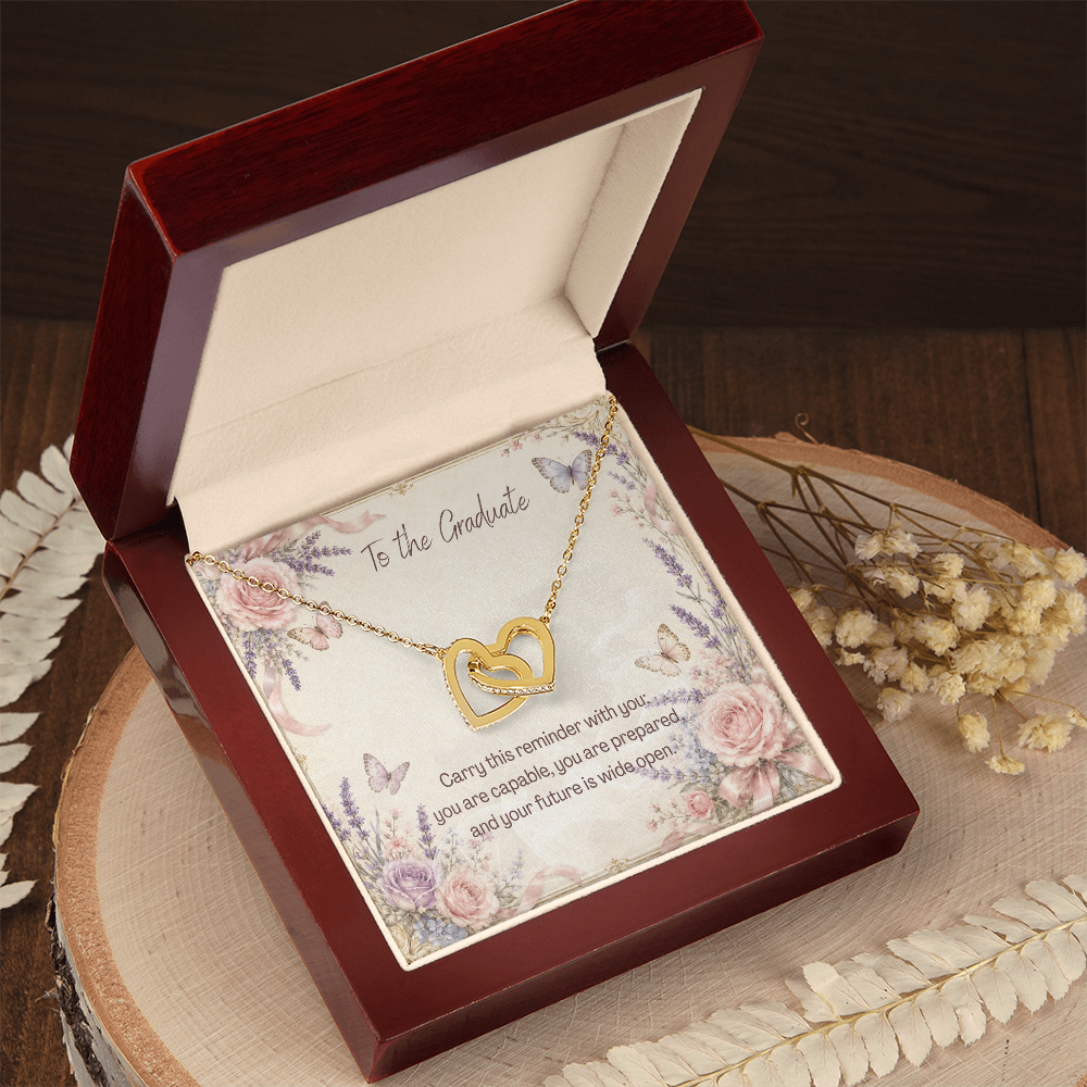 To The Graduate Interlocking Hearts Necklace Bows, Butterflies, and Flowers