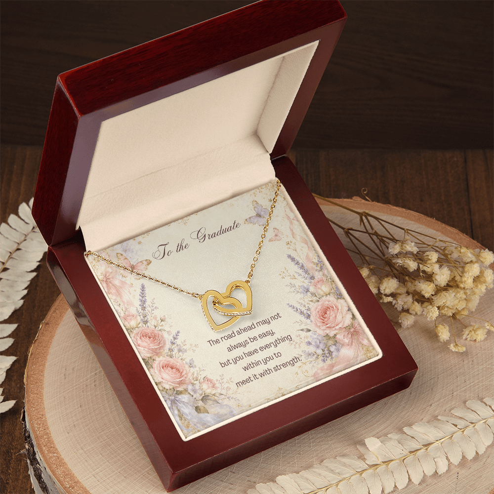 To The Graduate Interlocking Hearts Necklace Bouquet Flowers, Butterflies