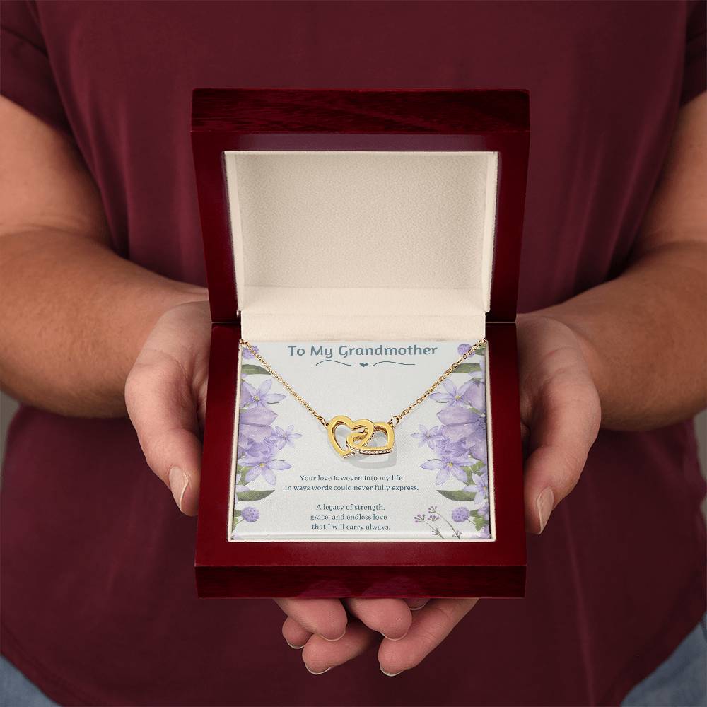 To My Grandmother Necklace – Gift for Grandma Nana – Interlocking Hearts Jewelry with Message Card – Grandmother Gift Idea