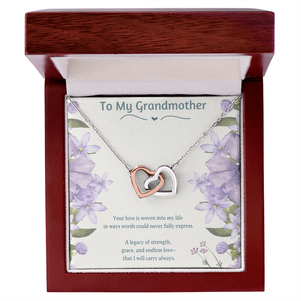 To My Grandmother Necklace – Gift for Grandma Nana – Interlocking Hearts Jewelry with Message Card – Grandmother Gift Idea