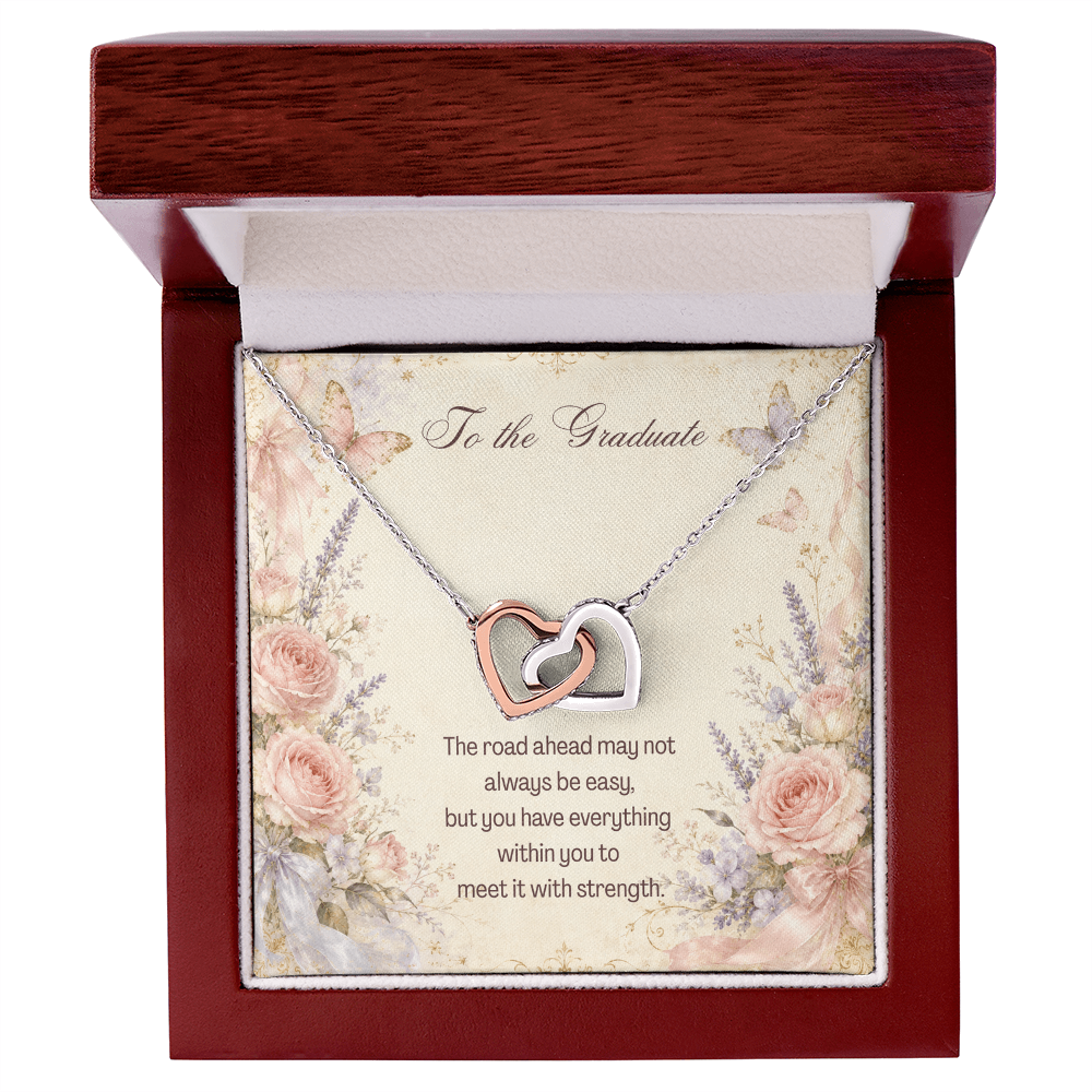 To The Graduate Interlocking Hearts Necklace Bouquet Flowers, Butterflies