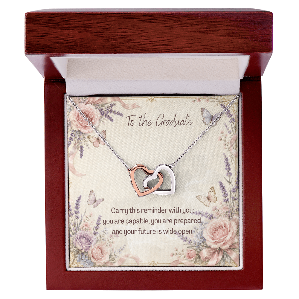 To The Graduate Interlocking Hearts Necklace Bows, Butterflies, and Flowers