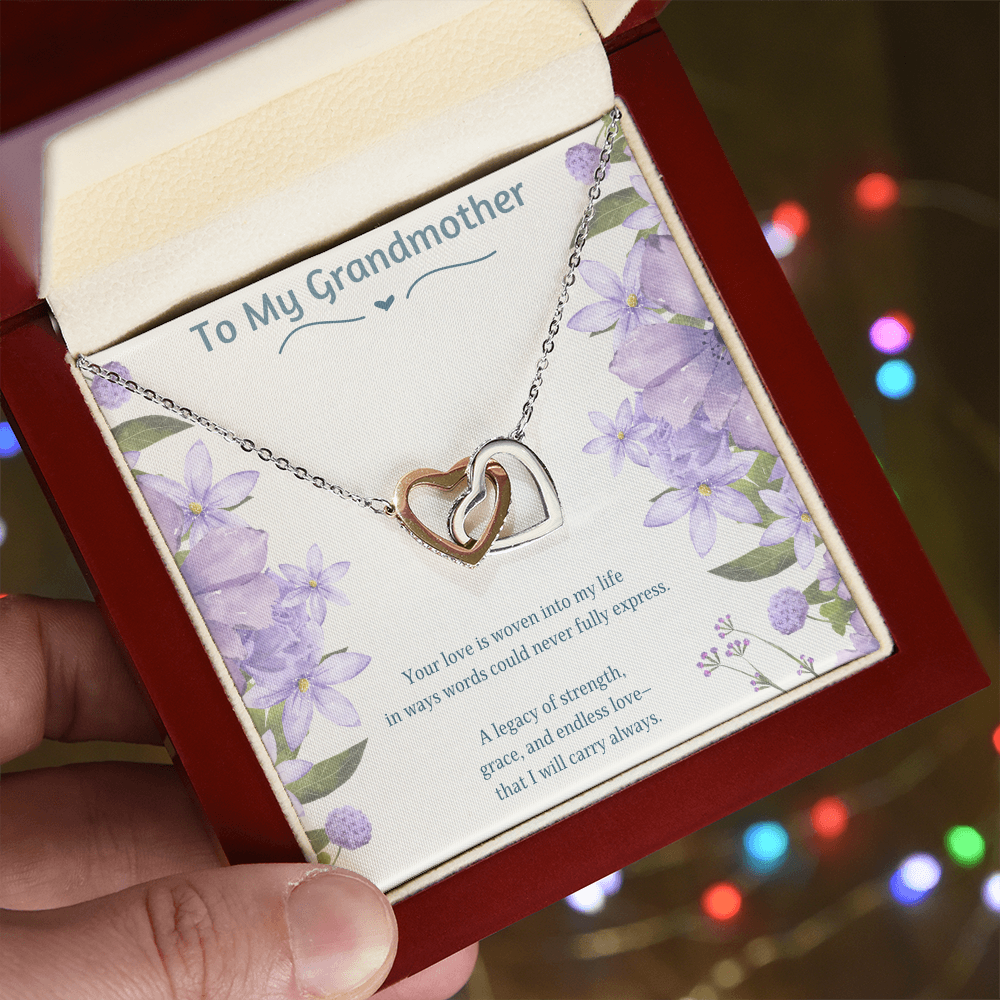 To My Grandmother Necklace – Gift for Grandma Nana – Interlocking Hearts Jewelry with Message Card – Grandmother Gift Idea