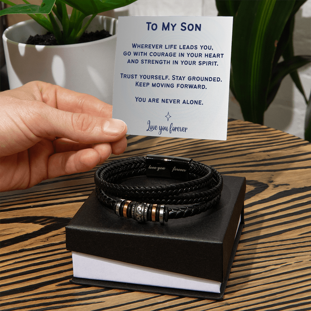 To My Son Leather Bracelet – Inspirational Gift for Son – Meaningful Gift from Mom or Dad