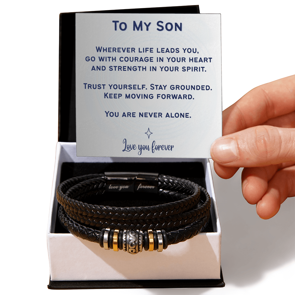 To My Son Leather Bracelet – Inspirational Gift for Son – Meaningful Gift from Mom or Dad