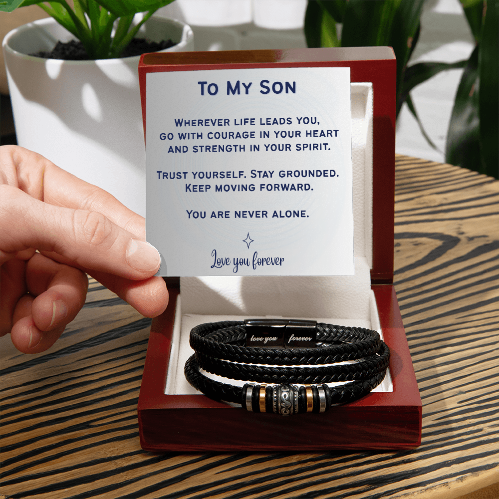 To My Son Leather Bracelet – Inspirational Gift for Son – Meaningful Gift from Mom or Dad