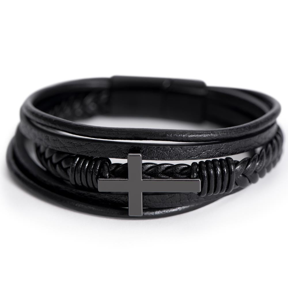 To My Son Leather Cross Bracelet – Faith-Based Gift for Son – Inspirational Christian Gift from Mom or Dad