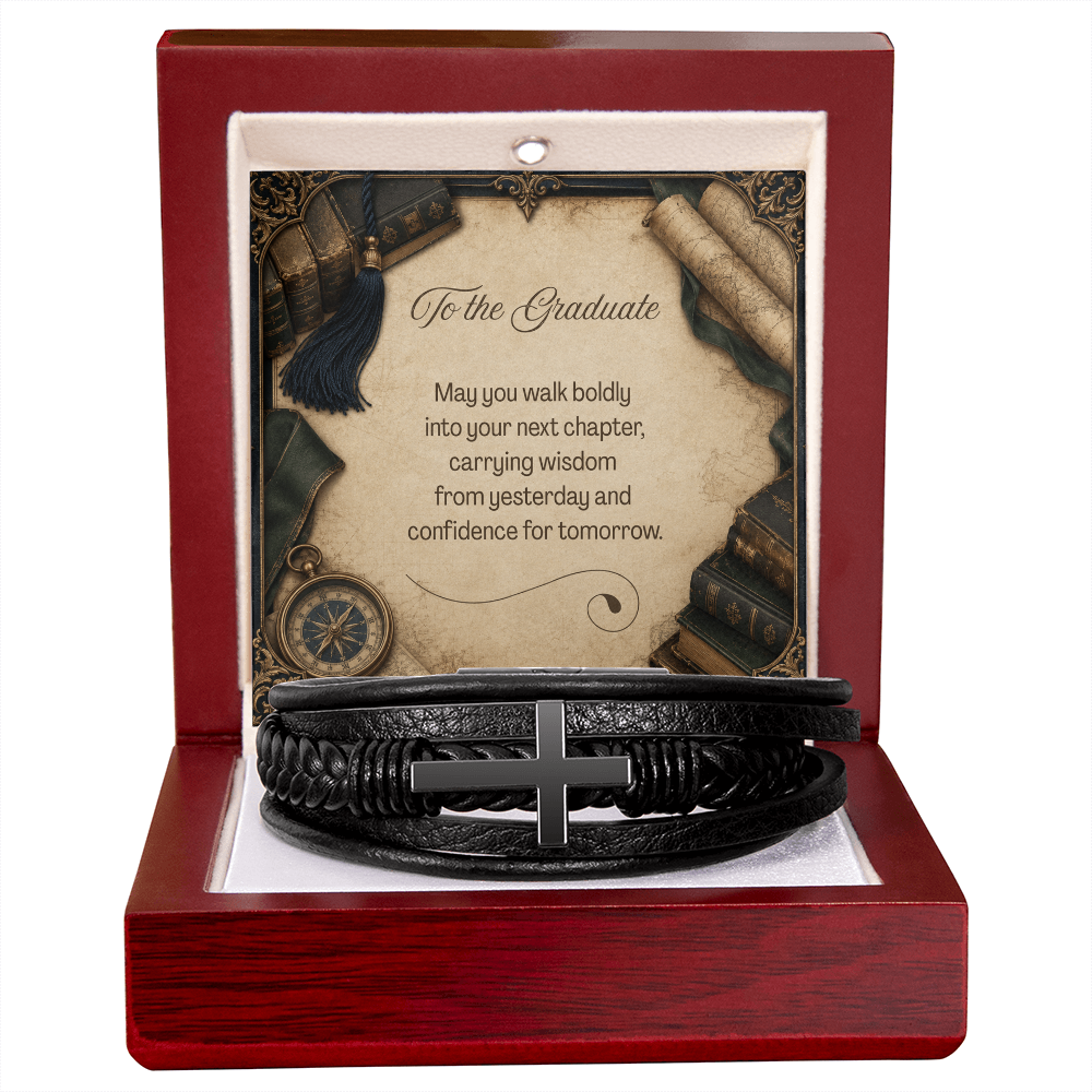 To the Graduate Cross Leather Bracelet Vintage Books Clocks Maps