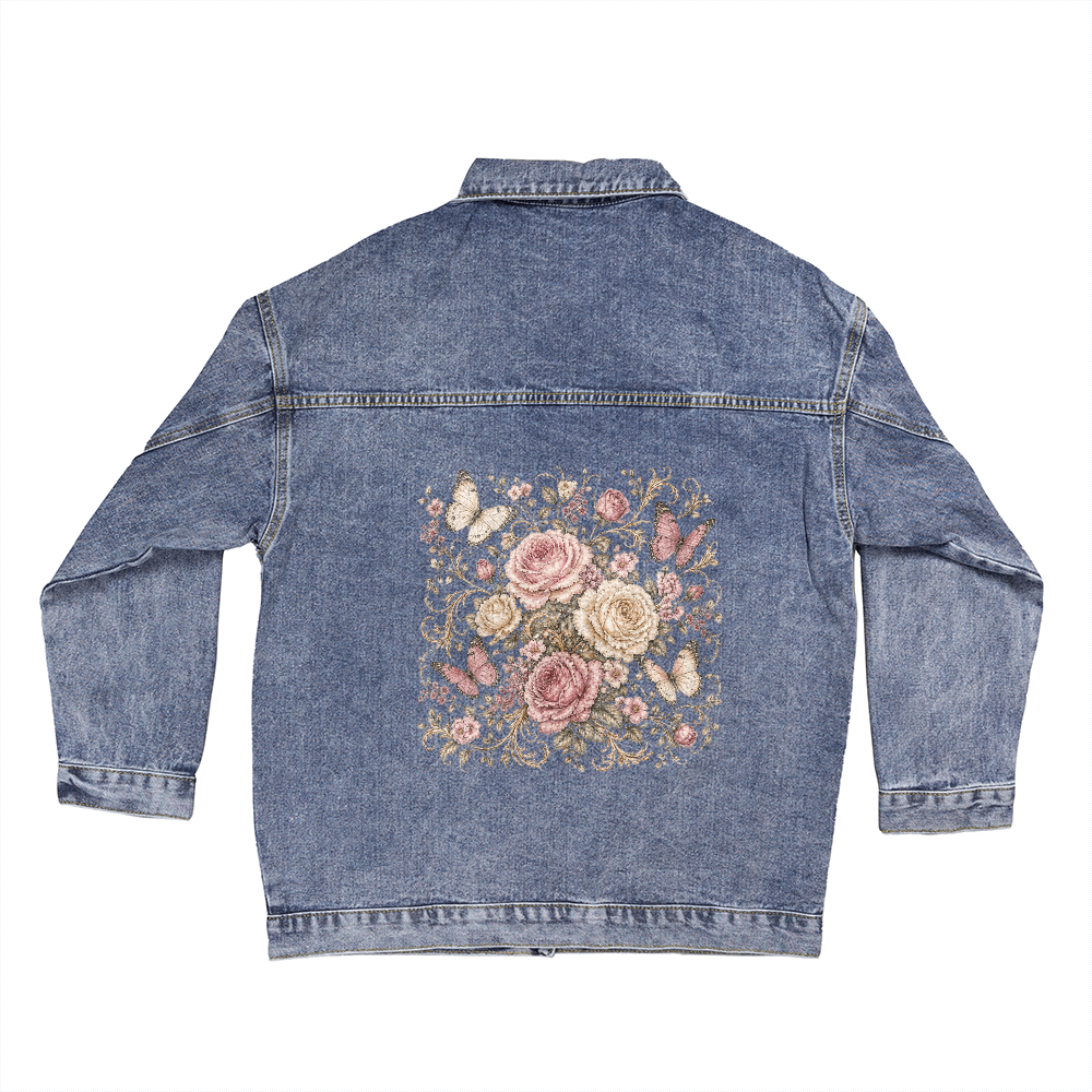 Vintage Butterfly & Rose Denim Jacket