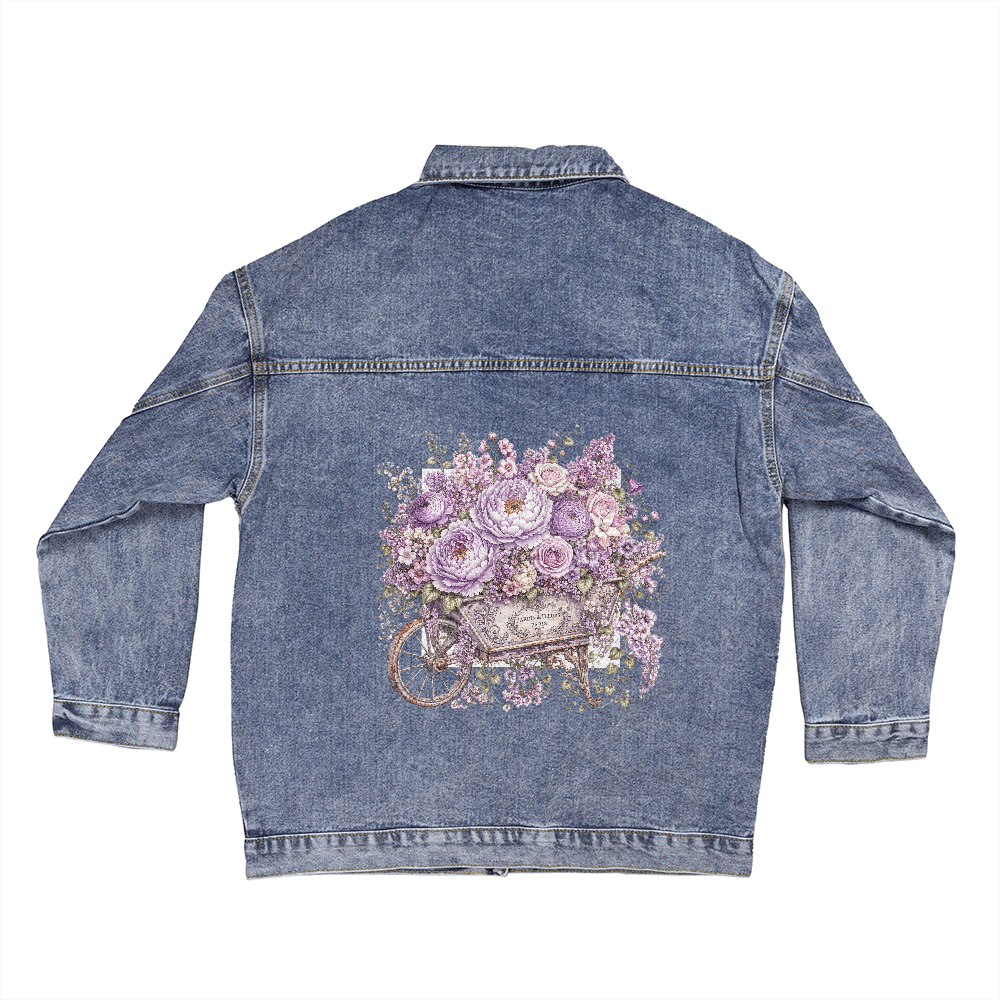 Lilac Garden Wheelbarrow Denim Jacket