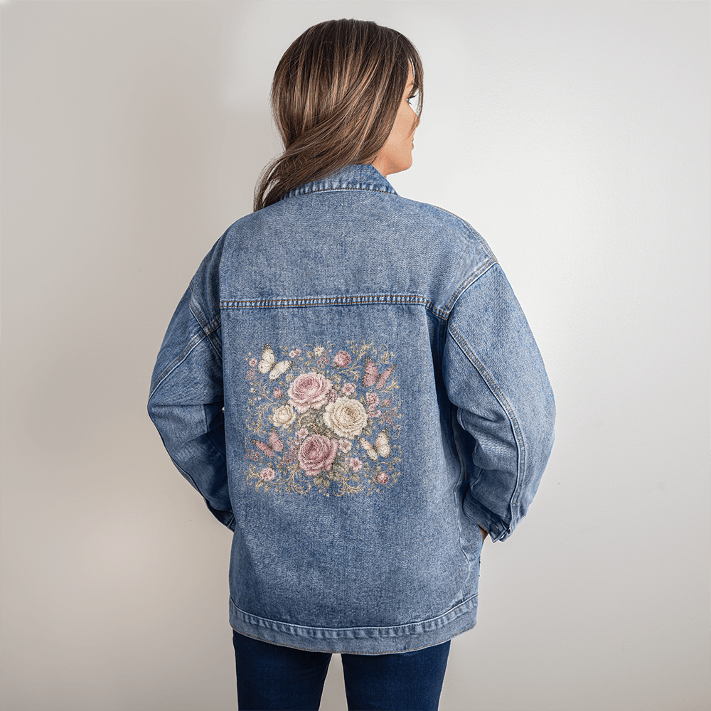 Vintage Butterfly & Rose Denim Jacket
