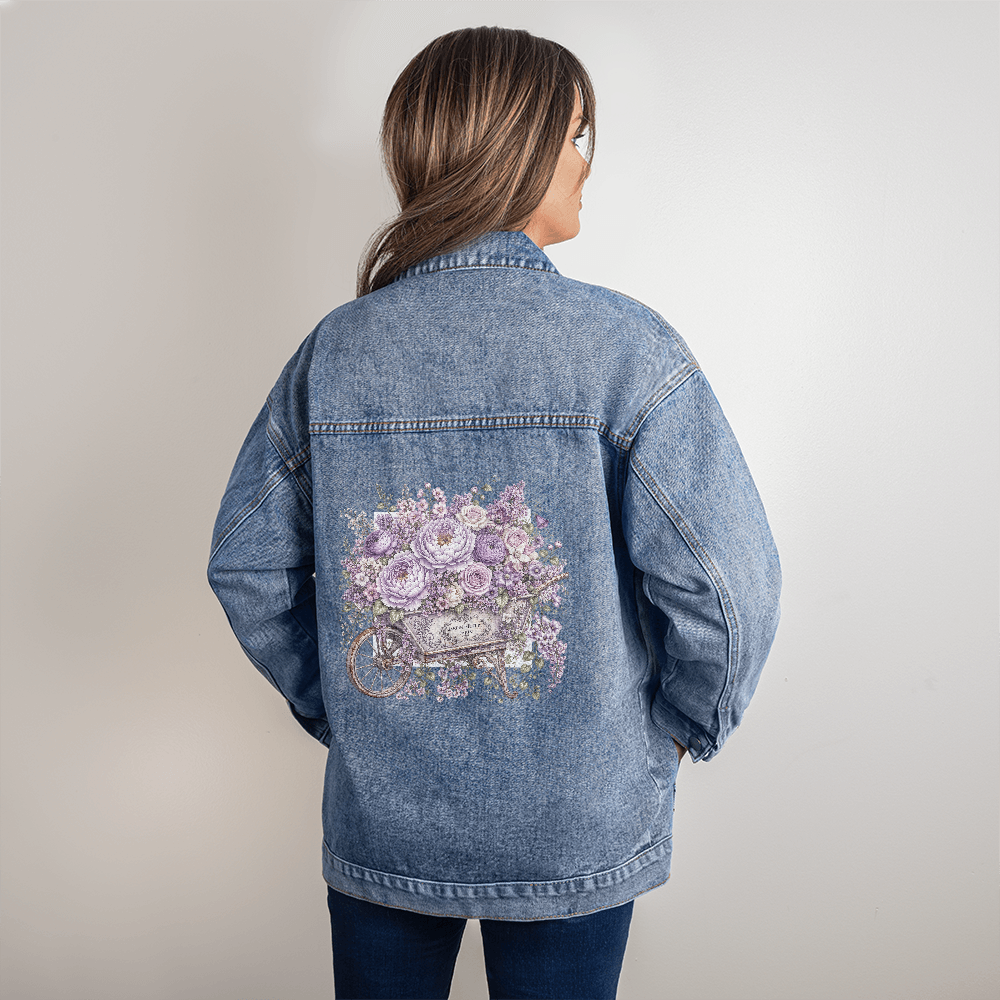 Lilac Garden Wheelbarrow Denim Jacket