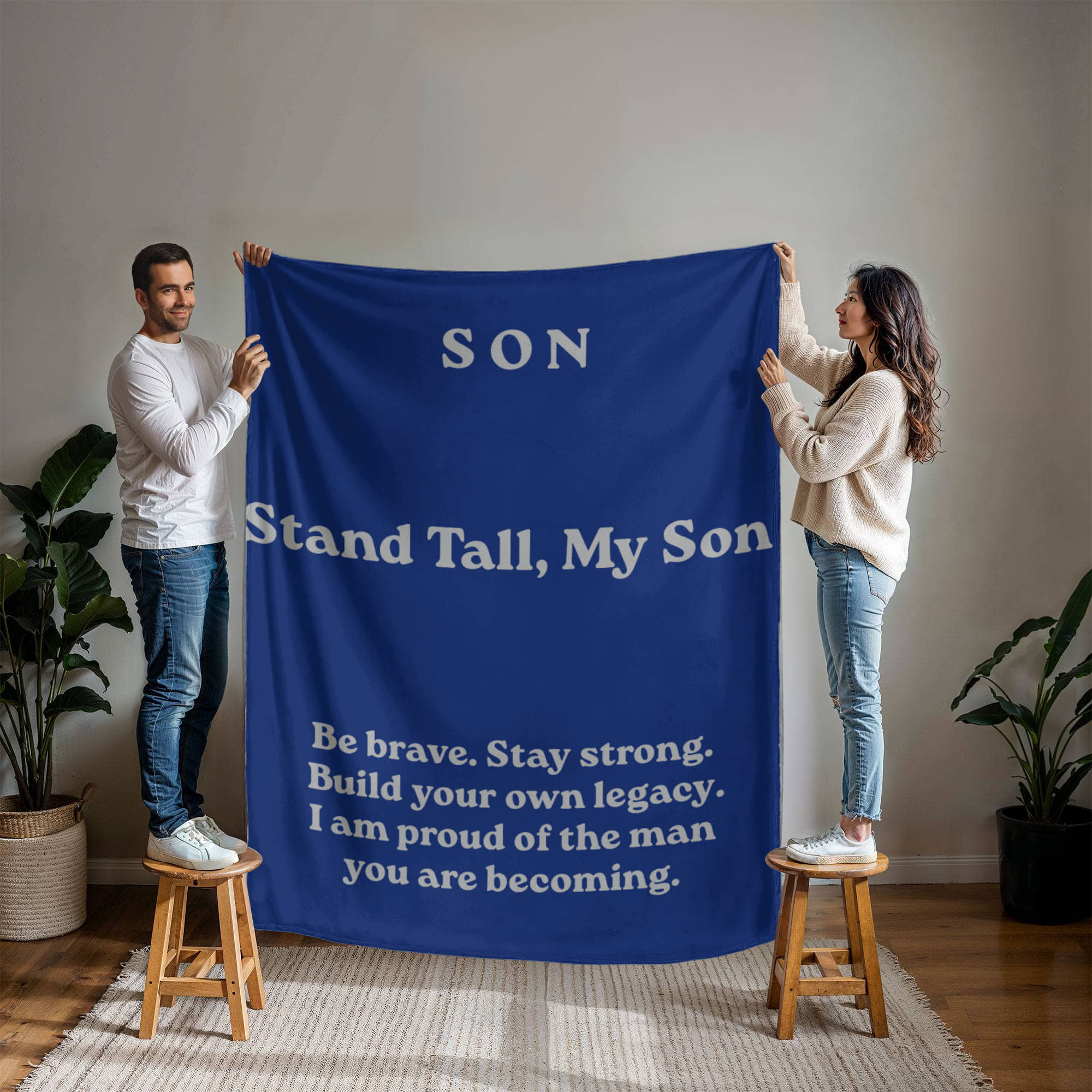 To My Son Blanket – Stand Tall My Son Fleece Blanket – Gift from Dad – Inspirational Blanket for Son