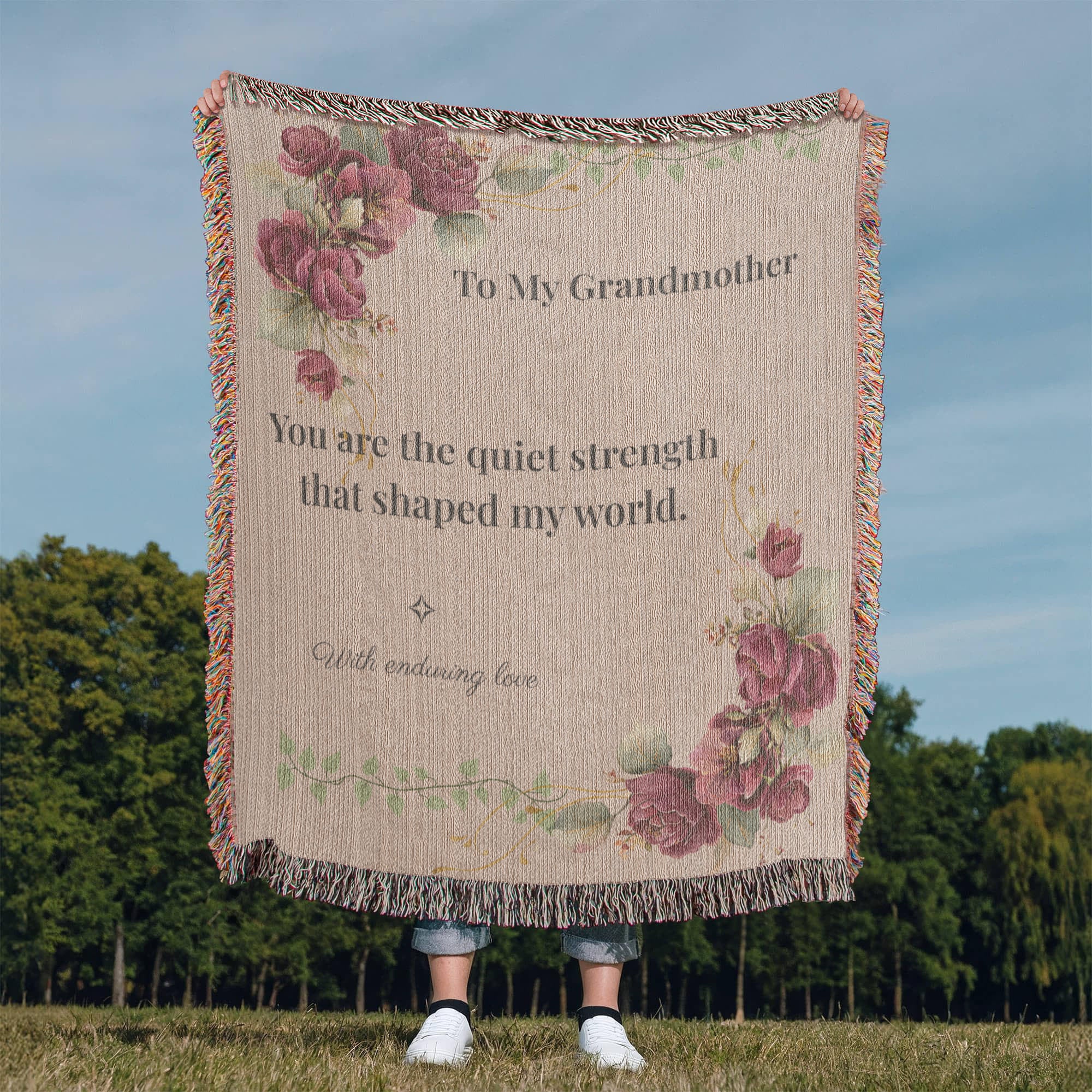 For My Grandmother – Quiet Strength Woven Blanket | Vintage Floral Heirloom Throw