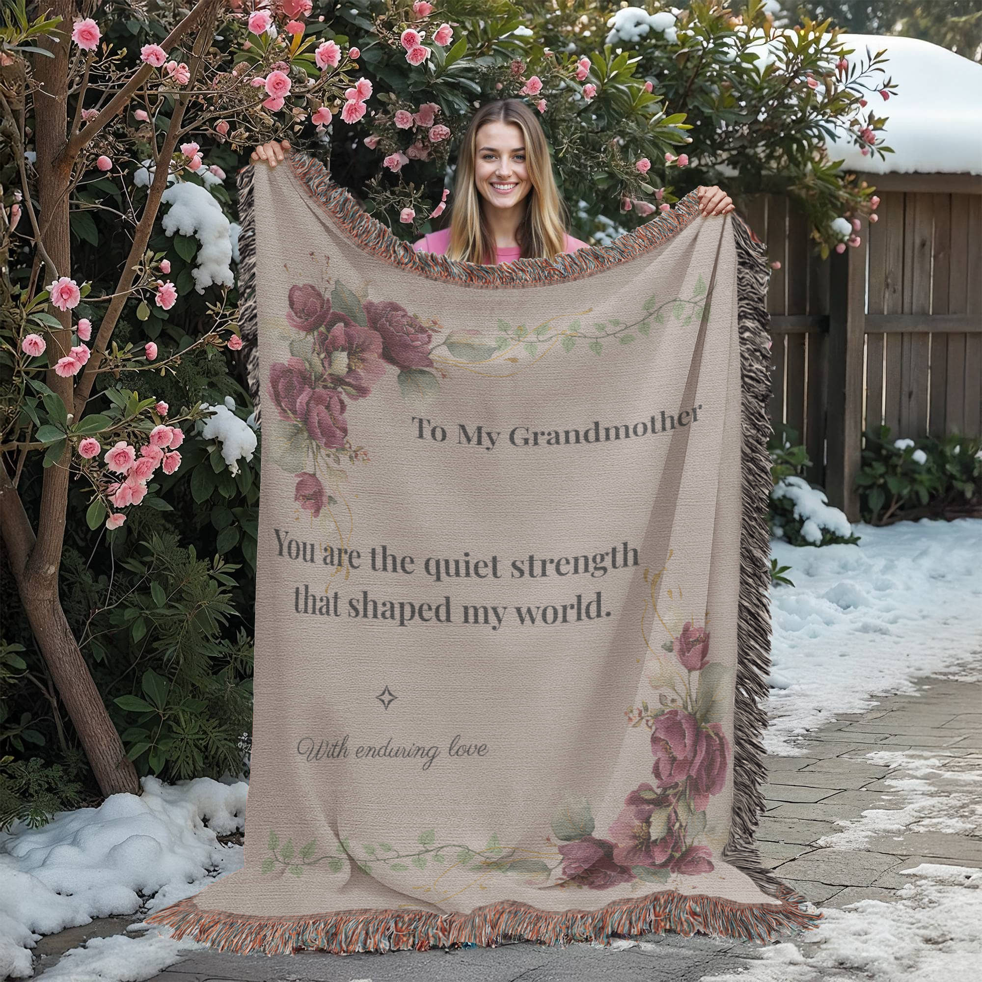 For My Grandmother – Quiet Strength Woven Blanket | Vintage Floral Heirloom Throw