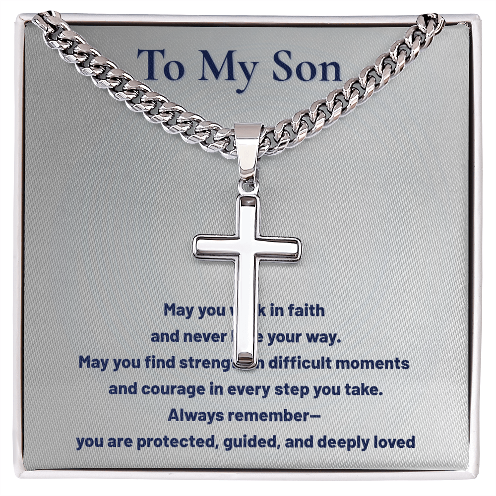 To My Son Artisan Cross Cuban Link Chain – Faith-Based Gift for Son – Inspirational Christian Necklace from Mom or Dad