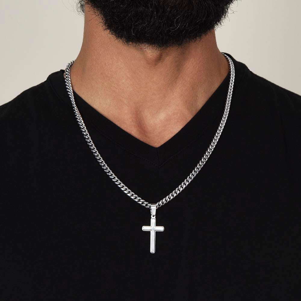 To My Son Artisan Cross Cuban Link Chain – Faith-Based Gift for Son – Inspirational Christian Necklace from Mom or Dad