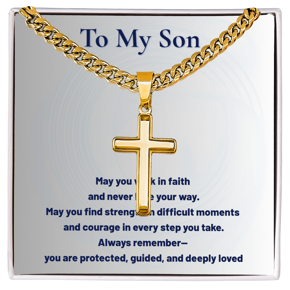 To My Son Artisan Cross Cuban Link Chain – Faith-Based Gift for Son – Inspirational Christian Necklace from Mom or Dad