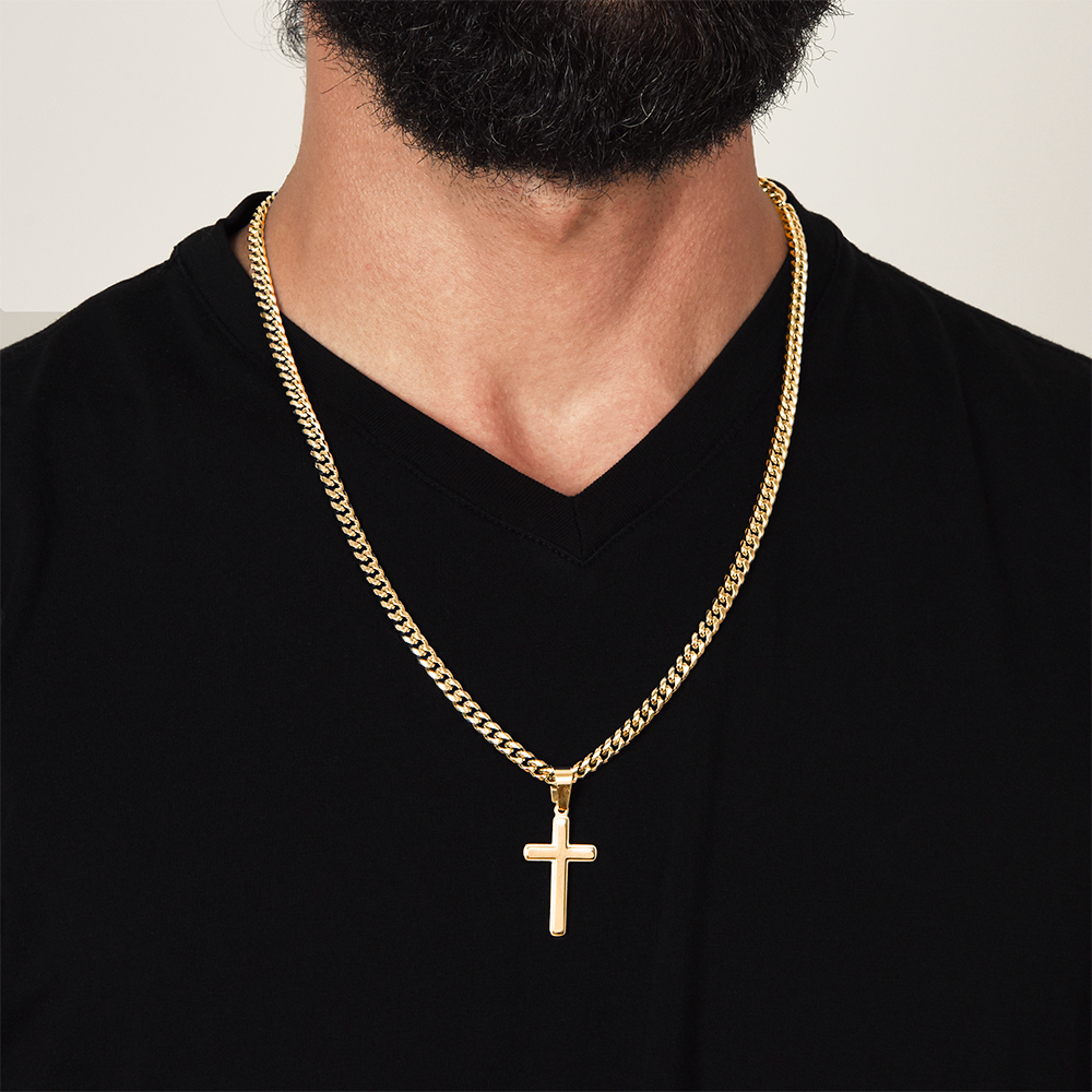 To My Son Artisan Cross Cuban Link Chain – Faith-Based Gift for Son – Inspirational Christian Necklace from Mom or Dad